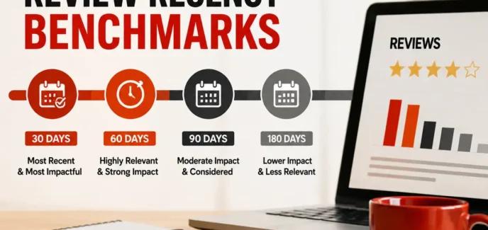 2026 Review Recency Benchmarks showing recent customer reviews and review freshness trends