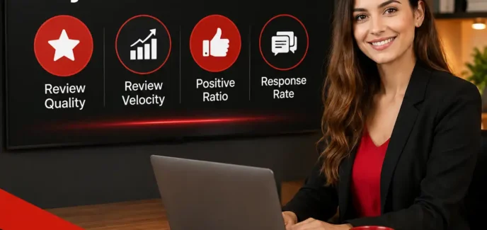 Review health score dashboard displaying rating, volume, and sentiment metrics